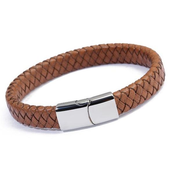 

fashion braided leather wrap bracelet stainless steel magnet bracelets bangle jewelry for men fashion, Golden;silver