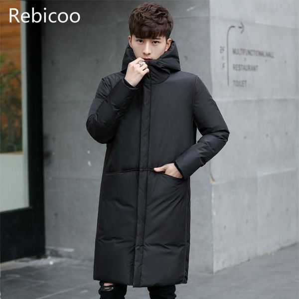 

new thick winter men's white down jacket brand clothing hooded black gary long warm white cotton coat male coats