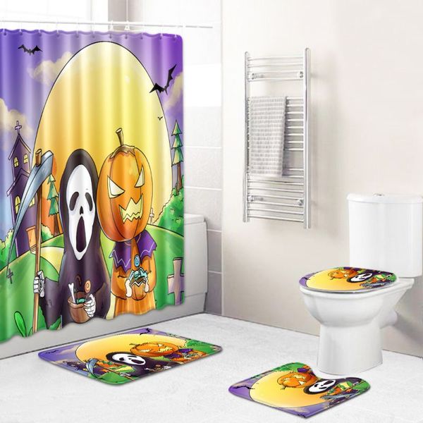 

pumpkin shower curtains happy halloween waterproof polyester fabric shower curtain bath mat u type rug o type lid toilet cover..