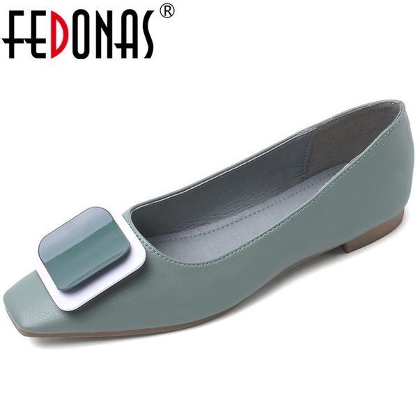 

fedonas new women genuine leather new fashion flats shoes woman square heels brand flats loafer 2020 shoes woman, Black