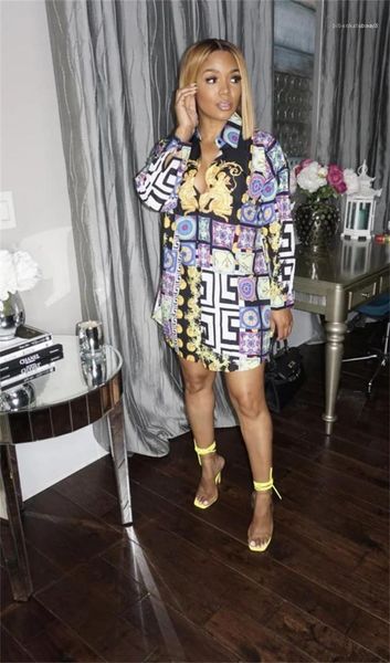 

casual womens clothing new arrival floral printed womens shirt dresses single breasted womens dresses ins style, Black;gray