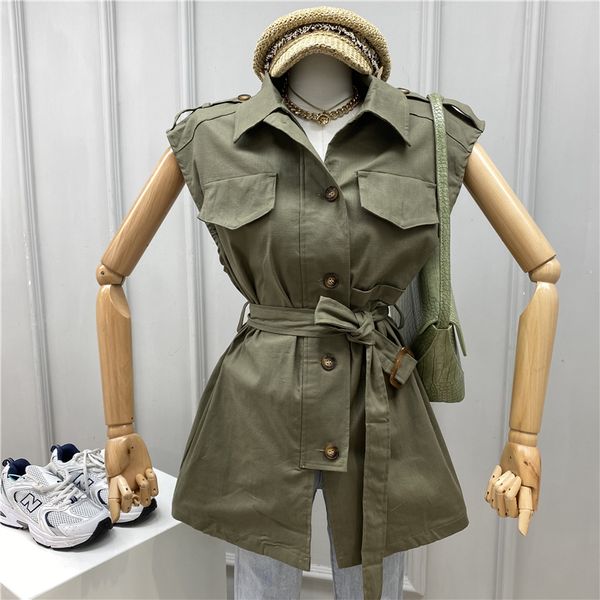 

women's vests [ewq] 2021 autumn retro tooling style sleeveless waistcoat jacket women loose single-breasted tie waist trend, Black;white