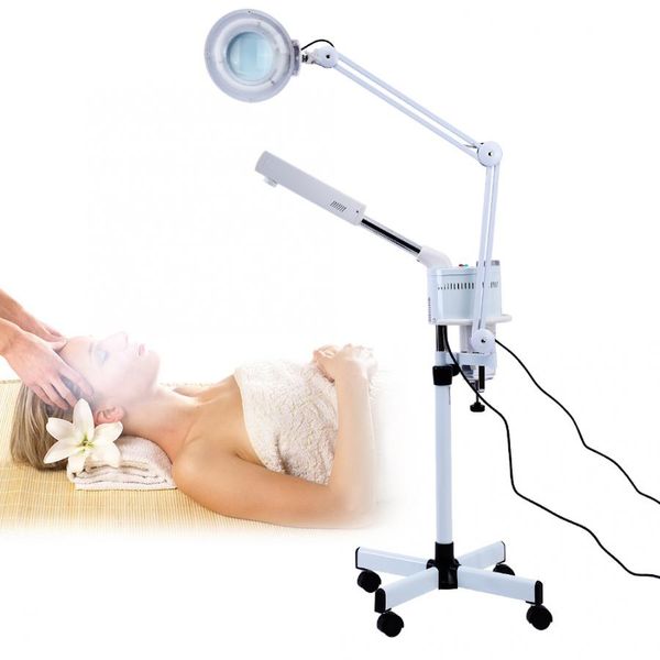 

3in1 uv ozone facial steamer cold light led 5x magnifier floor lamp maquina de vapor facial steamer