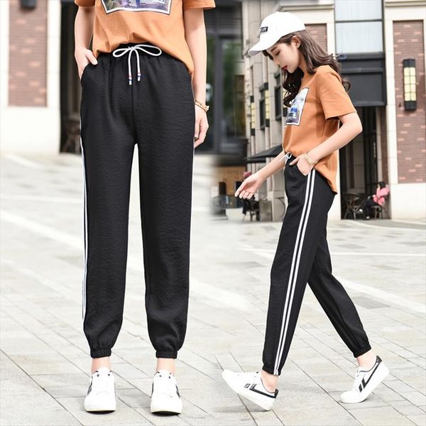 

fitness women leggings new arrival striped slim long leggins clothes ladies legging women drawstring waist hip hop women pants, Black