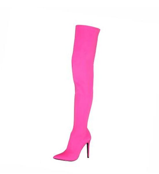 

moraima snc selling stretch fabric over the knee high heel boots pointed toe candy colors woman boots big size 43, Black