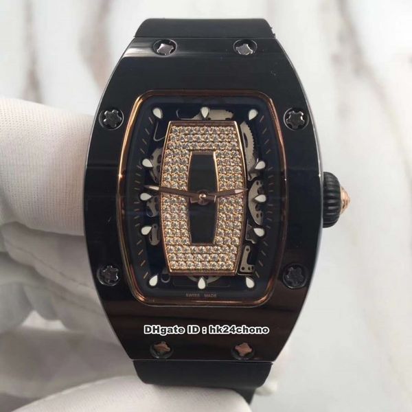 

10 стилей luxury high quality rm07-01 rose gold black atz керамические miyota автоматические womens watch diamonds циферблат каучуковый реме, Slivery;brown