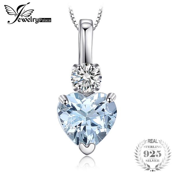 

jewelrypalace heart love 0.8ct natural aquamarine white z pendant 925 sterling silver necklace fine jewelry 2018 new design