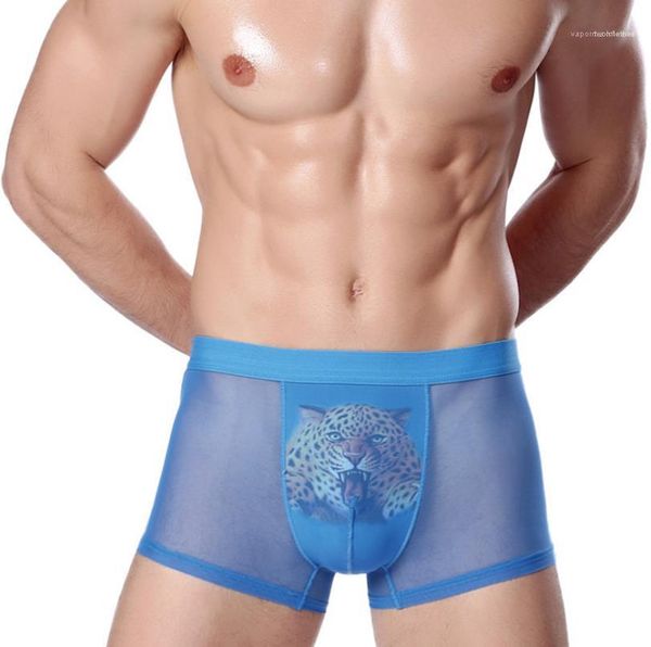 

through underpants clothing underwear mens silk boxers fashion tiger head printed see, Black;white