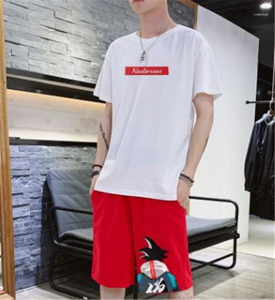 

neck shorts comic and letter print mens sports suits fashion running summer short sleeve clothing mens tracksuits crew, Gray