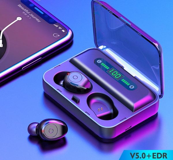 

cgjxstws f9 f9 -5 wireless earphone bluetooth v5 .0 mini smart touch earbuds led display with 1200mah power bank headset and mic
