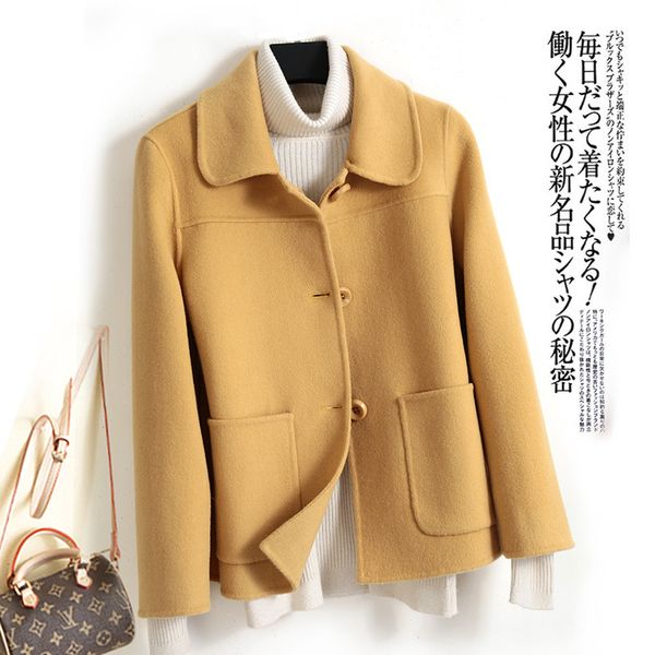 

winter coat women's wool coat double-faced cashmere female woolen blends coats warm outerwear p66, Black