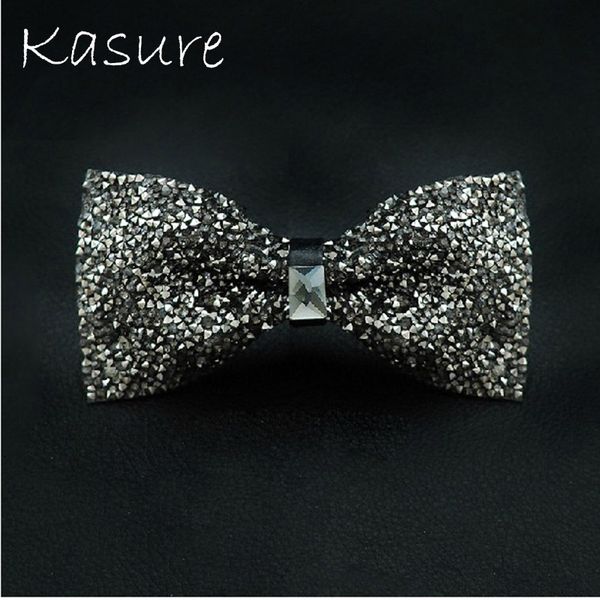 

kasure luxury rhinestone formal dress groom bow tie for men crystal bling butterfly knot bowties wedding bridegroom necktie, Black;gray