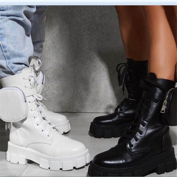 

мода платформа boots женщина коренастых каблуки ботильоны осень зима мотоцикл женского botas mujer плюс размер 35-43 botas mujer, Black