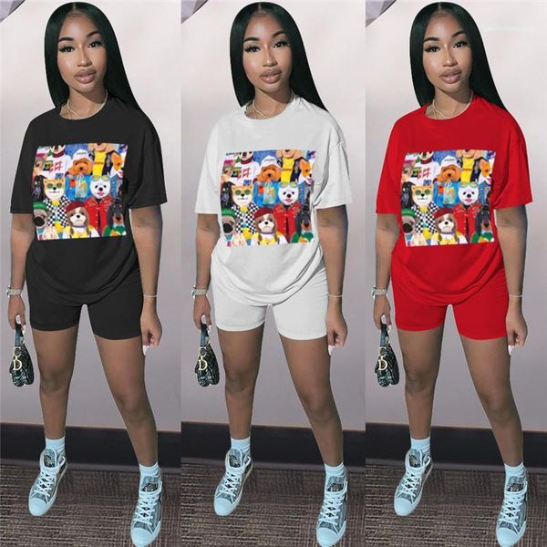 

short sleeve round neck tshirt loose shorts famale designer sport suit womens animal print leisure tracksuit loose, Gray