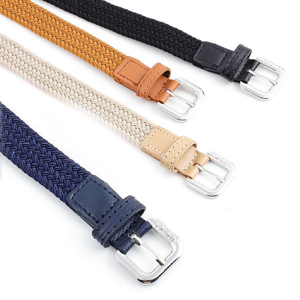 

100cm jeans decorative belt alloy pin buckle woven waistband thin belt canvas elastic fashion casual unisex, Black;brown