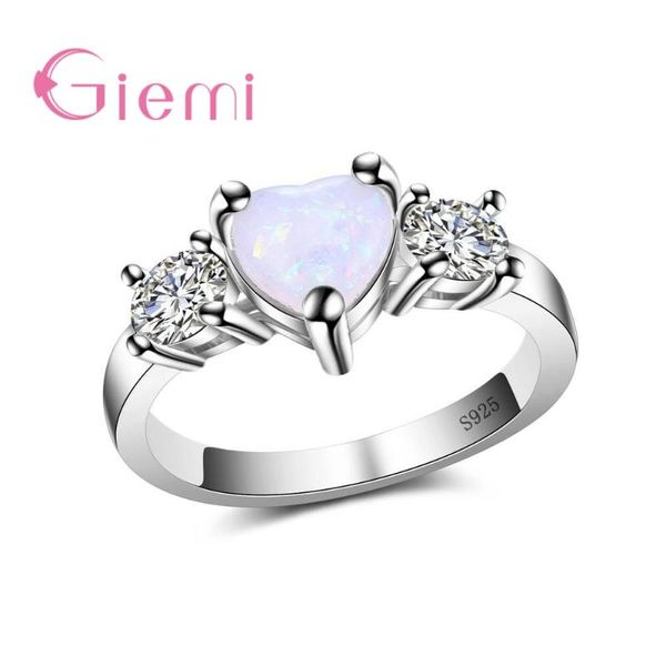 

sweet love heart shape opal women girls party engagement jewelry 925 sterling silver finger ring, Golden;silver