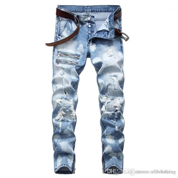 

jeans straight stretch slim mens long pants spring fashion plus size male jeans ripped mens designer, Blue