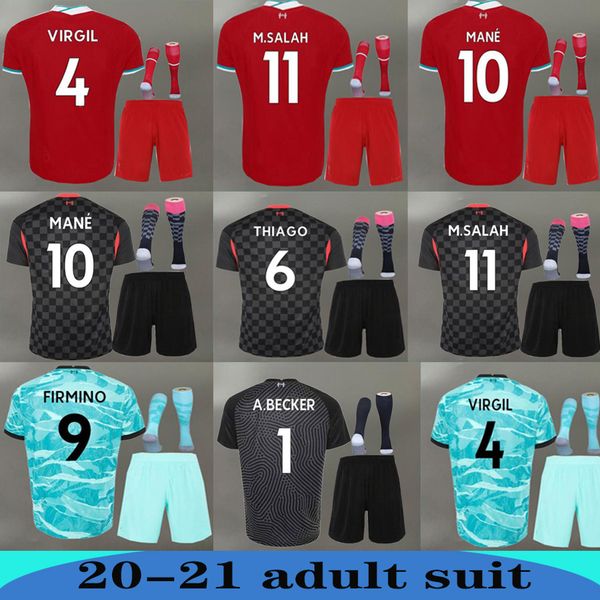 

20 21 liv salah soccer jerseys firmino thiago 2020 virgil mane keita football shirt set goalkeeper socks kit uniform, Black