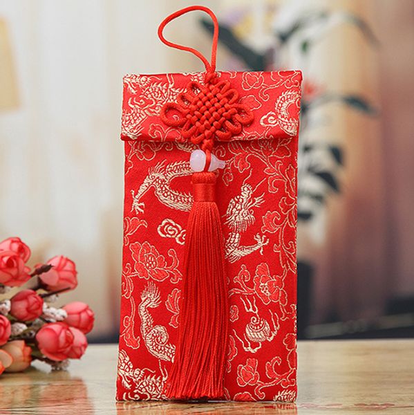 

happiness gold pattern souvenir chinese knot wishes brocade silk red packet