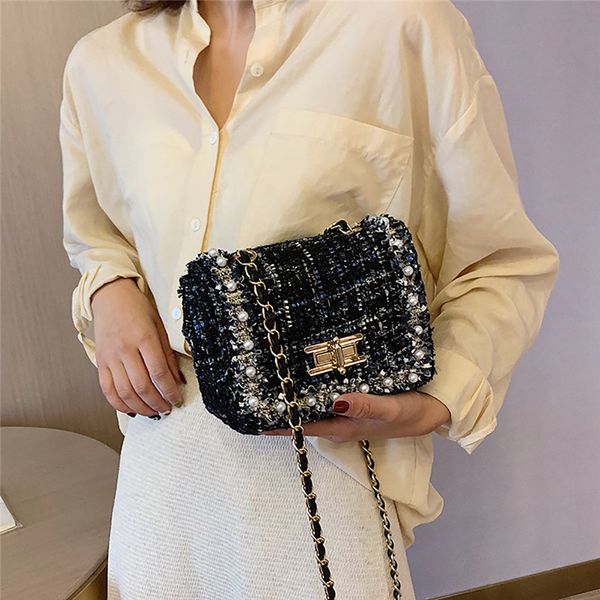 

retro weave pearl lace edge ladies handbag summer plaid beach party hand bag bolsa feminina women's hasp shoulder bag #40