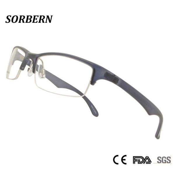

sorbern tr90 optical glasses frames ultralight men eyeglasses warp sports style myopia glasses clear lens male half rim eyewear, Black