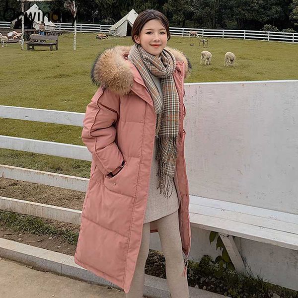 

women's down & parkas orwindny long winter coat women thick warm snow wear hooded wadded jackets solid ladies loose padded clothing, Black