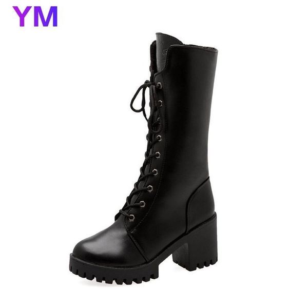 

2020 long boots winter boots women platform lace-up women's zipper wedge motorcycle size 35-41, Black