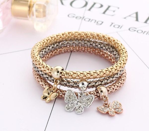

alloy tri-color set elastic popcorn corn chain insert drill butterfly pendant bracelet, Black