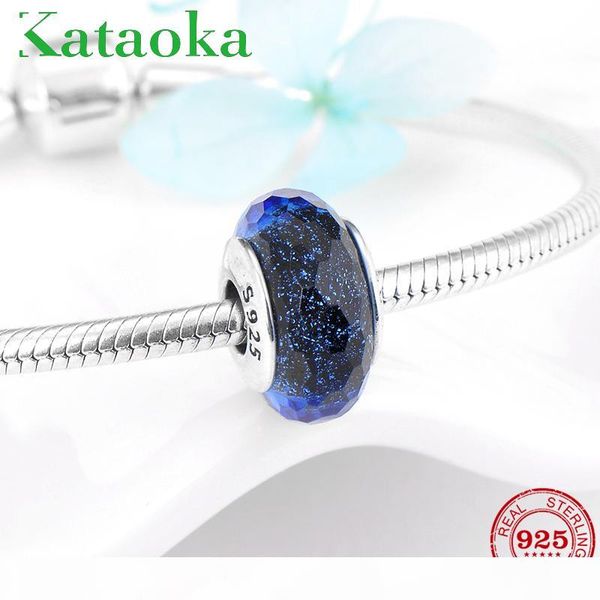 

real sparking blue murano glass beads 925 sterling silver fit original designer charms bracelet bead for jewelry making, Crystal