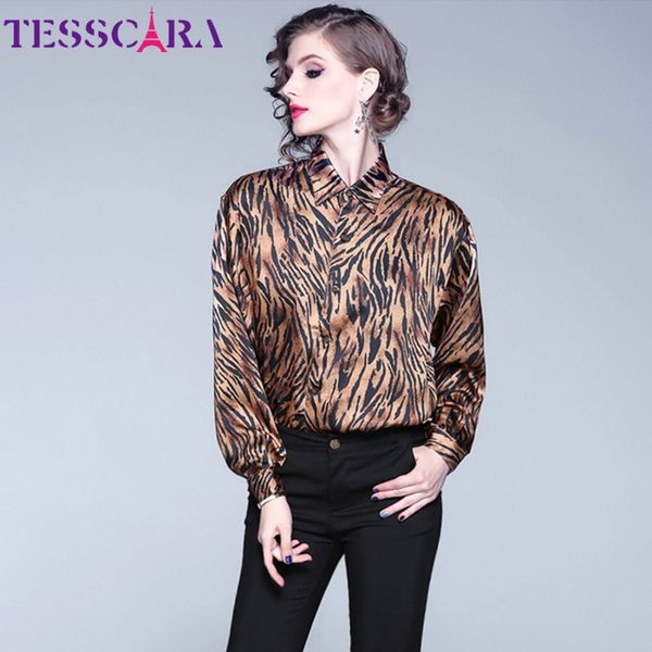 

tesscara women spring fashion leopard blouse shirt female elegant r party chemise office vintage womens blouses, White