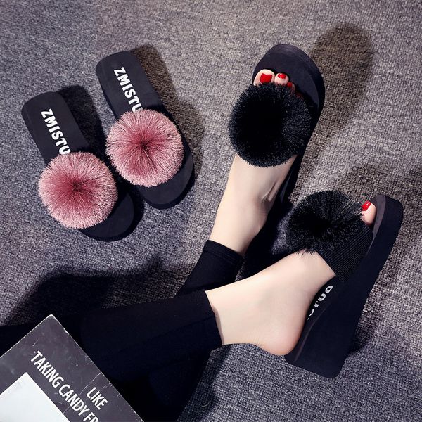 

shoes for girls on a wedge slippers casual low slides slipers women fringe lady luxury 2020 wedges cotton fabric fashion pu, Black