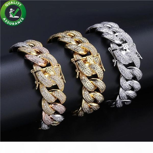 

hip hop mens bracelets luxury designer jewelry diamond tennis bracelet pandora style iced out gold cuban link chain love charm bangles 18mm, Black