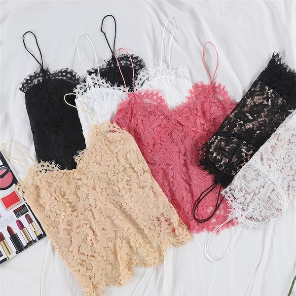 

women bra hollow translucent underwear sheer lace strap lingerie female lace sling openwork vest camis tank, White