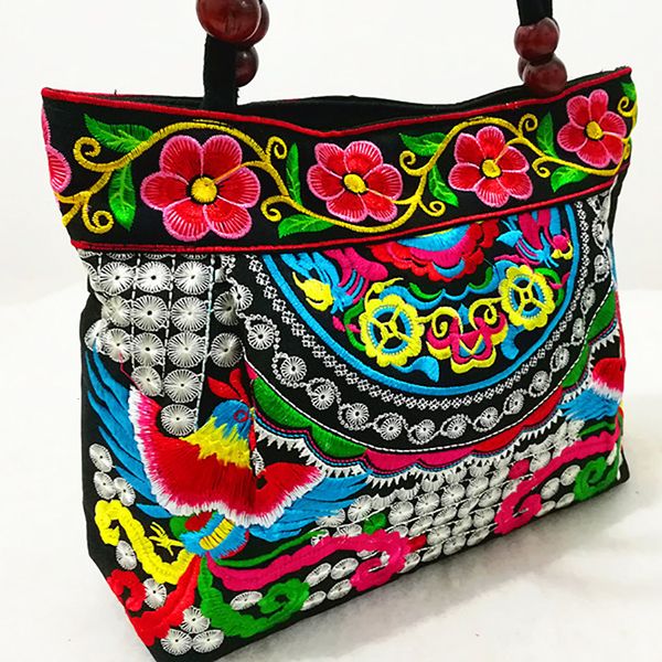 

women's handbags vintage embroidery handbag flower ethnic canvas wood beads double layered travel shoulder bag