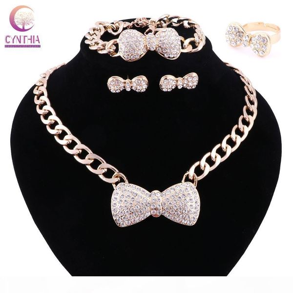 

women 3 colors jewelry sets gold plated statement necklace with earrings for party wedding boho crystal necklace new arrival, Black