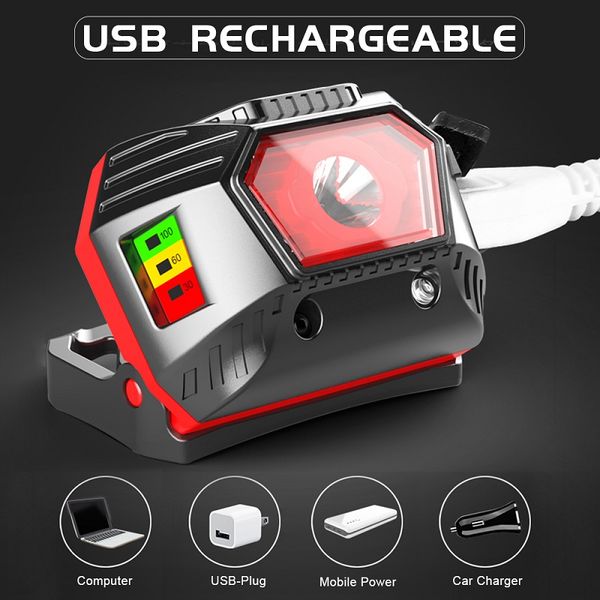 

most powerful headlamp led headlight usb rechargeable head light lamp fishing camping hunting