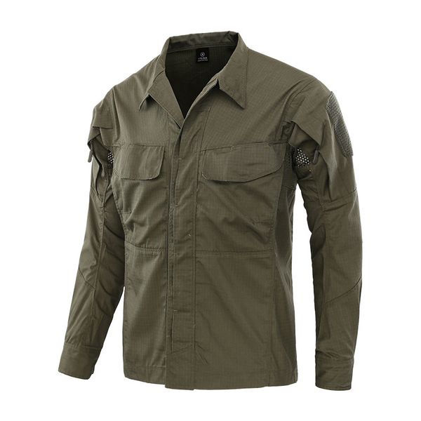 

multi-pocket plaid breathable wearproof uniform outdoor climbing riding training long sleeve tactical camouflage shirt, Camo;black