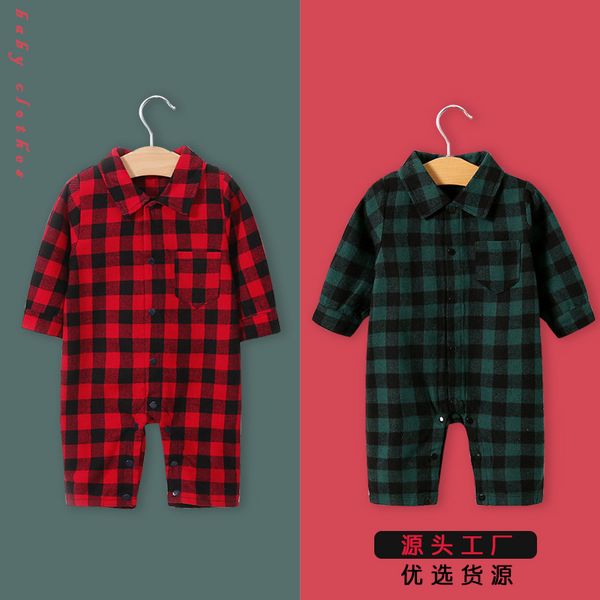 

Spring and Autumn Clothes for Babies Baby Long Sleeve Plaid Shirt Newborn Casual One-Piece Suit Romper Gentleman
