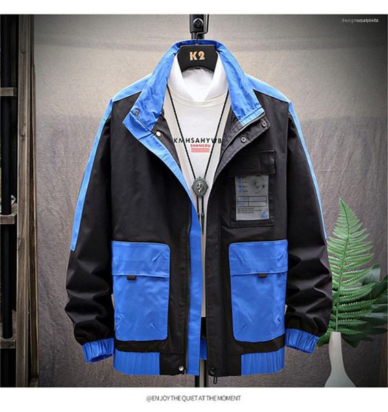 

jacket mens spring autumn contrast color jacket zipper fly mens striped coats stand collar long sleeved, Black;brown