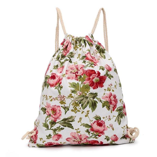 

2020 new floral drawstring bag sack sport gym travel outdoor backpack bags mochila feminina