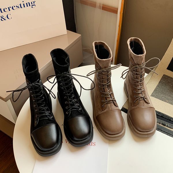 

women's mid calf boots fashion womens shoes 2020 booties ladies winter footwear round toe low heels booties punk, Black