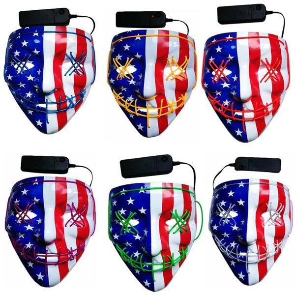 

cgjxsamerican flag halloween mask led mask party masque masquerade masks neon light glow in the dark v horror fluorescence glowing purge ele