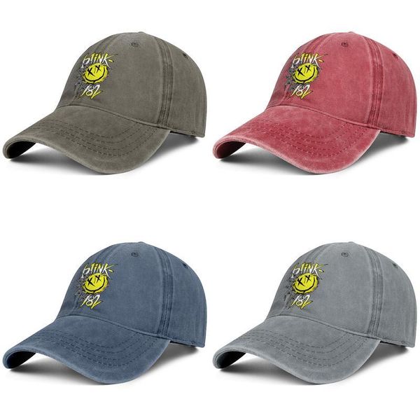 

men women blink 182 punk rock funny face fashion denim baseball cap cool washed dad hat adjustable vintage ball music gold, Blue;gray