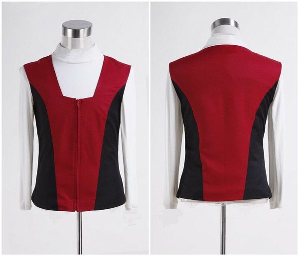 

new star trek kirk ribbed t-shirt vest set cosplay costume custom made, Black;red