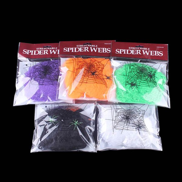 

halloween spider cobwebs with 2 black spiders scary party scene props stretchable web horror halloween decoration for bar haunted house