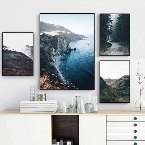 

mountain sea wall painting forest canvas prints natural scenery art poster landscape pictures print nordic living room decor
