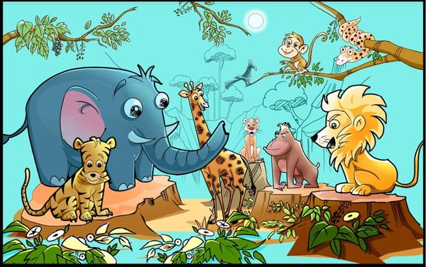 photo personalizzato carta da parati murales 3D carta da parati sveglia del fumetto foresta carte camera dei bambini zoo di animali murali sfondo parete decorazione della casa