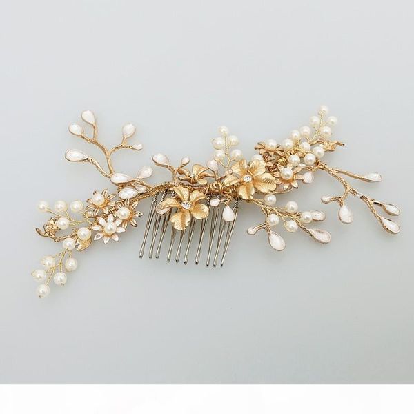 

beijia new design gold branch flower hair comb pearl wedding hair jewelry accessories vintage bridal combs headwear, Slivery;golden