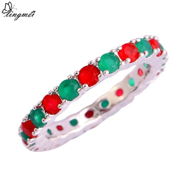 

lingmei charming jewelry red greensilver color ring size 6 78 9 10 11 12 13 for women party rings wholesale, Golden;silver