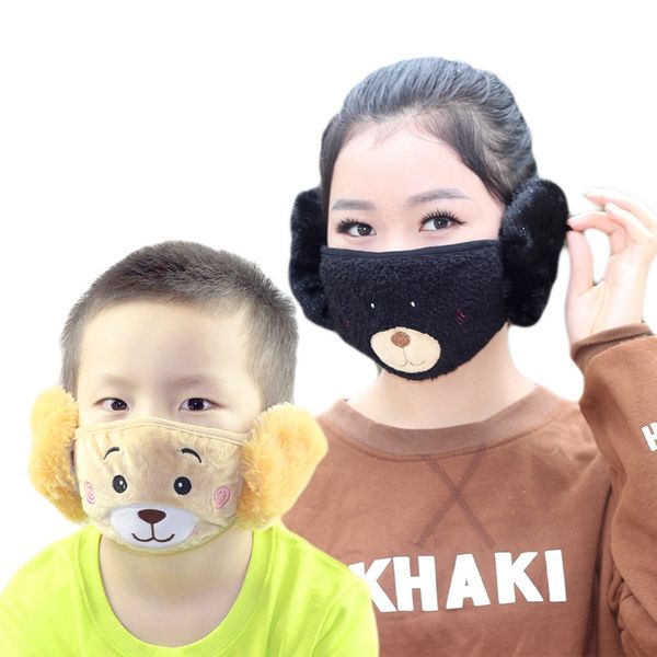 Cartoon Bär Gesicht Schild Abdeckung Kinder Nette Ohr Schutz Mund Maske Tiere 2 In 1 Winter Gesichtsmasken Kinder Erwachsene mund-Muffel masken KKA8058